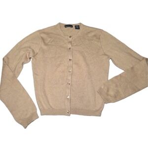 Silk Cashmere Blend Cardigan Sweater Women Small Camel Button Front Quiet Luxury